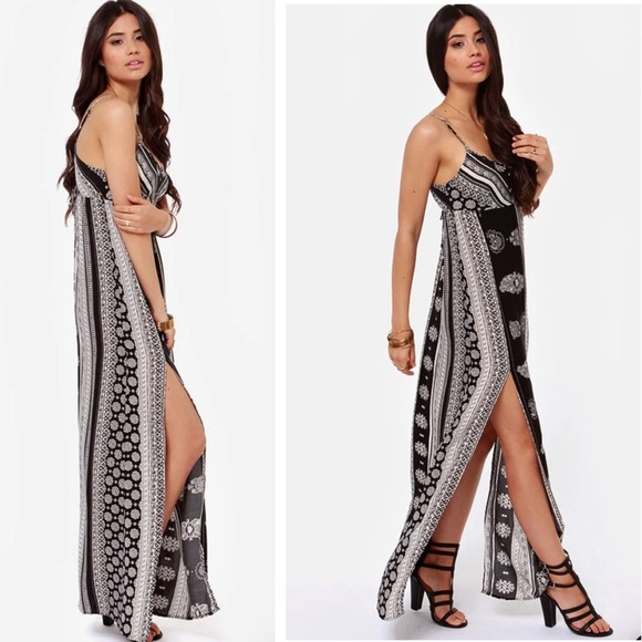 O'Neill Casty Maxi Dress Ivory Black Boho Beachy Strappy Sz L - Picture 4 of 16